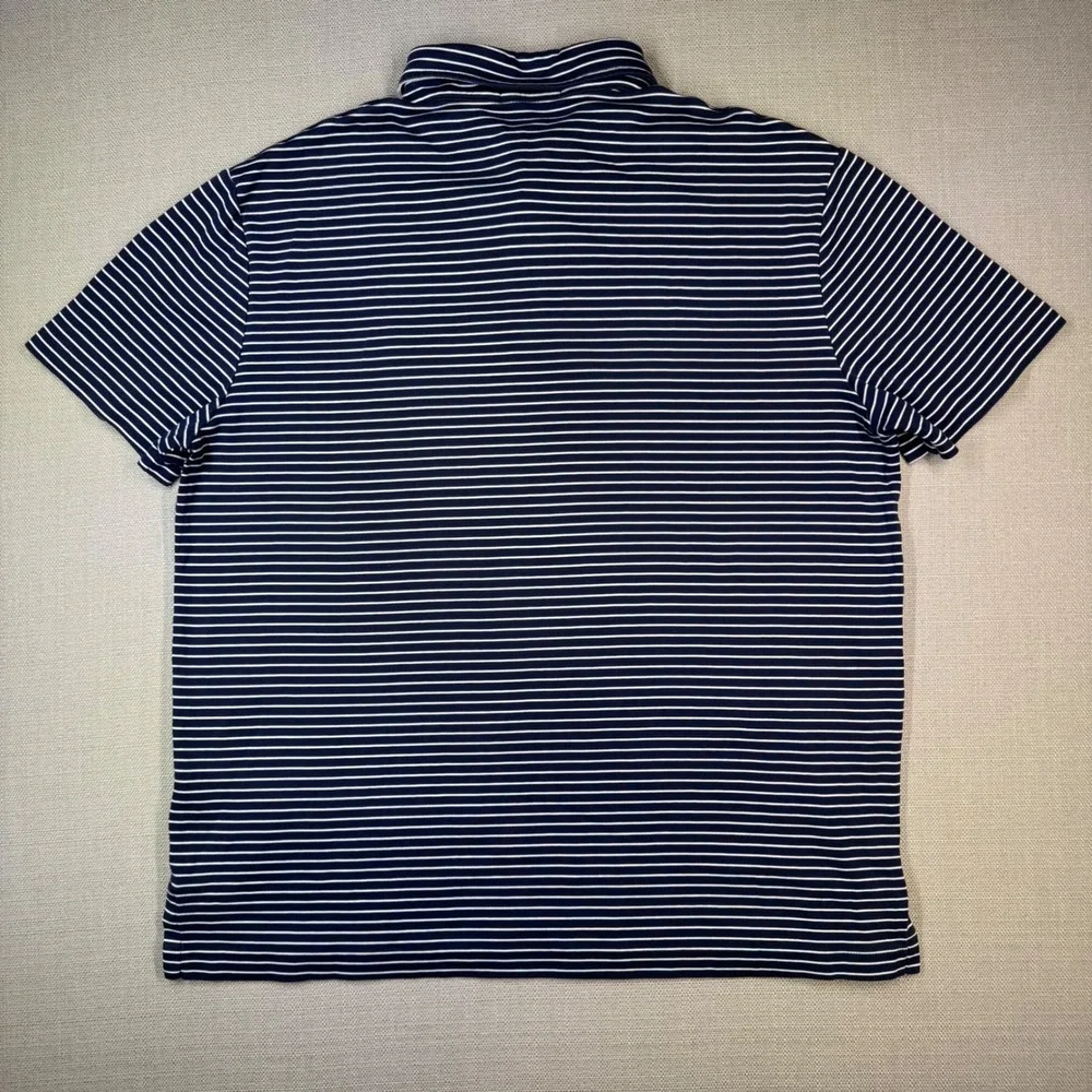 Polo Ralph Lauren Mens Short Sleeve Polo Shirt Navy Blue White Stripe Size Large